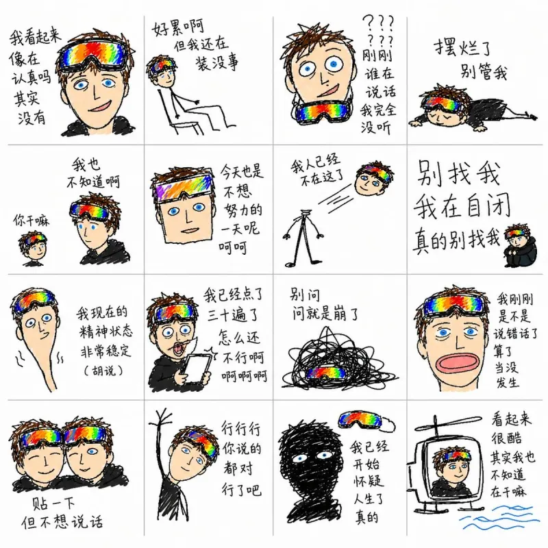 生成16个低质量搞笑聊天表情包