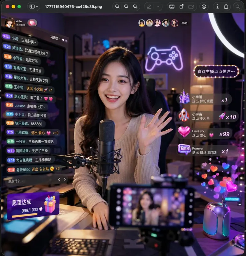 生成美女直播活跃场景